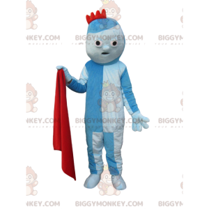 BIGGYMONKEY™ maskotdräkt av original blå karaktär med en liten