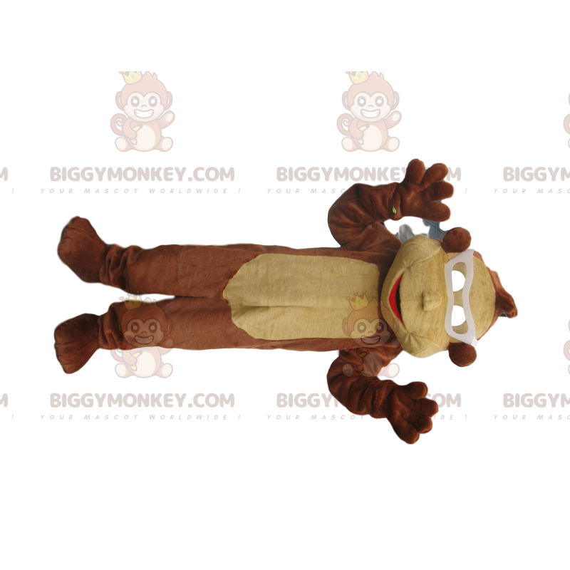 Traje de mascote BIGGYMONKEY™ Macaco marrom e bege com óculos