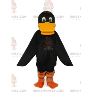 BIGGYMONKEY™ maskottiasu, musta ankka isolla oranssilla nokalla