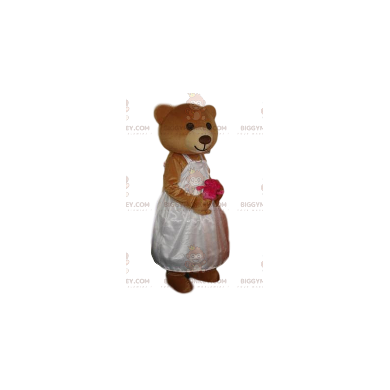 BIGGYMONKEY™ Costume da mascotte orso bruno con abito da sposa