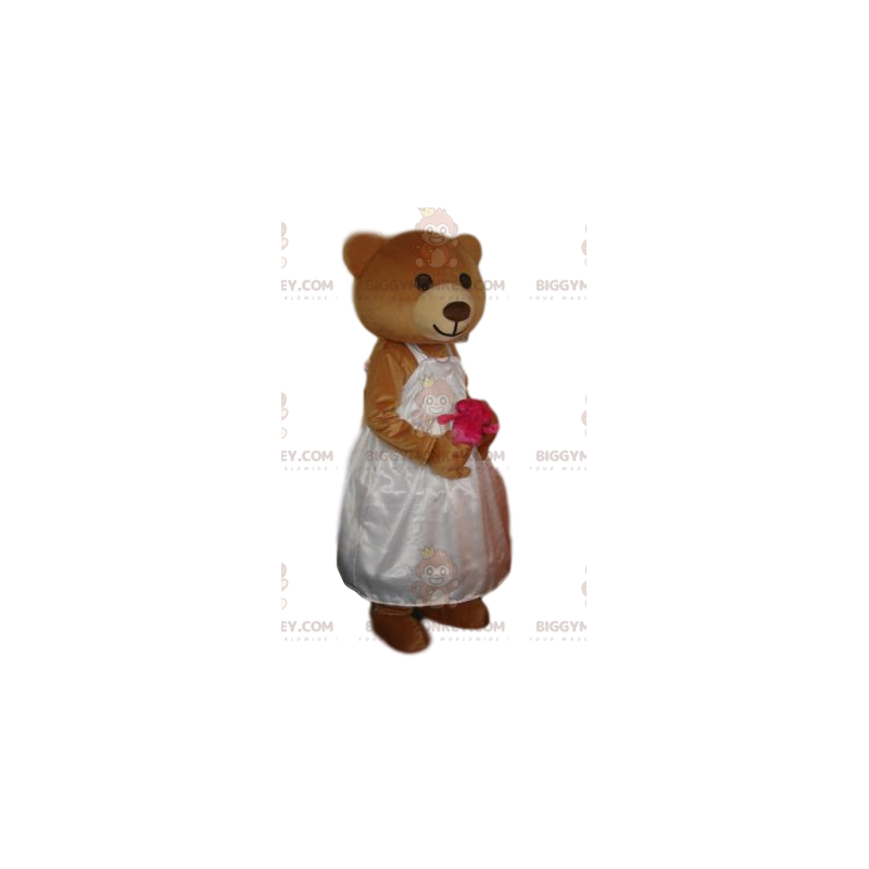 Kostým maskota medvěda hnědého BIGGYMONKEY™ se svatebními šaty