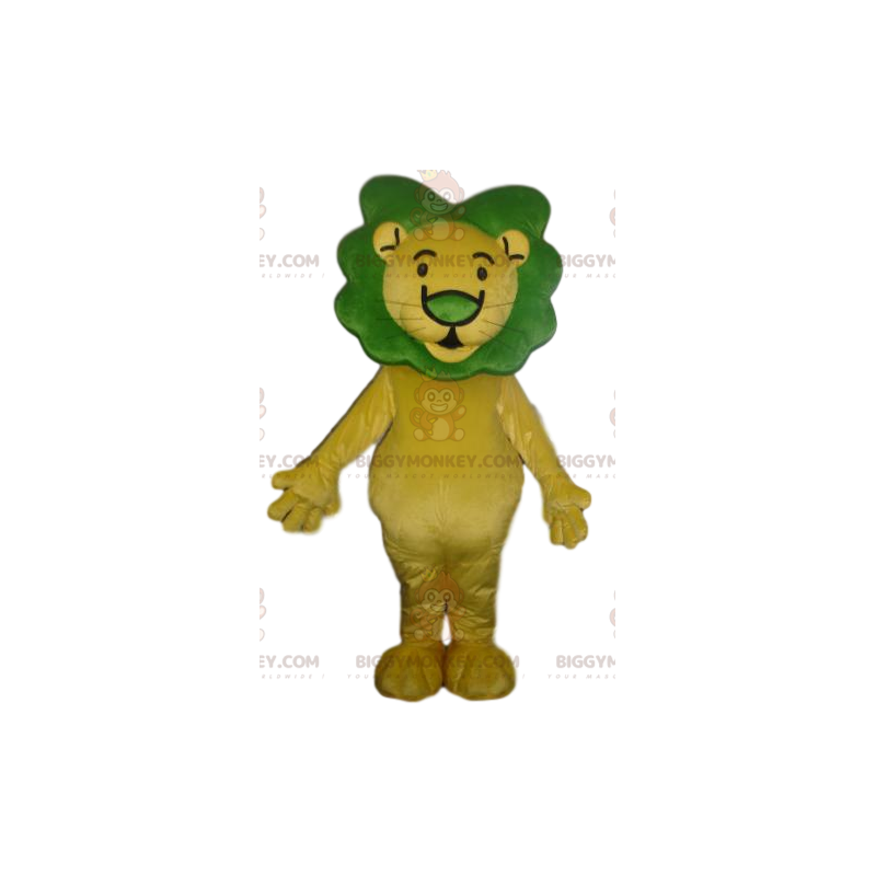 Kostým maskota BIGGYMONKEY™ žlutého lva se zelenou hřívou –