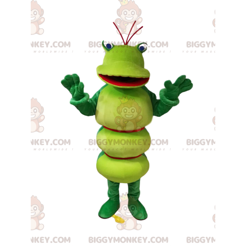 Costume mascotte BIGGYMONKEY™ bruco verde con sorriso stupendo