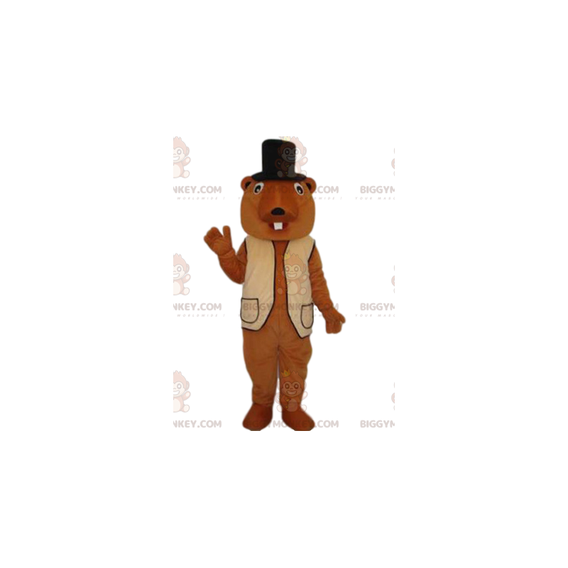 Beaver BIGGYMONKEY™ Costume da mascotte con gilet beige e