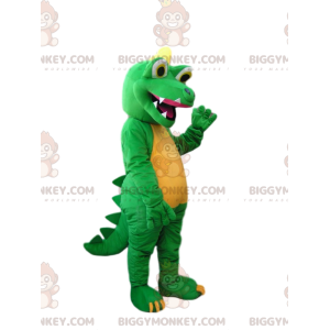 BIGGYMONKEY™ mascottekostuum groene en gele dinosaurus met