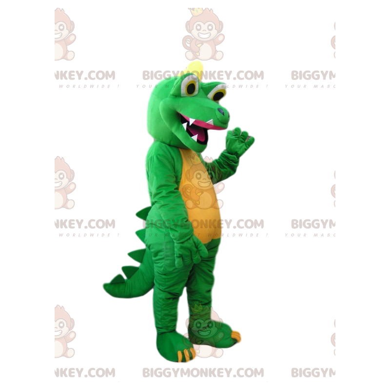 BIGGYMONKEY™ mascottekostuum groene en gele dinosaurus met