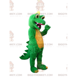 BIGGYMONKEY™ Maskotdräkt Grön och gul dinosaurie med stort