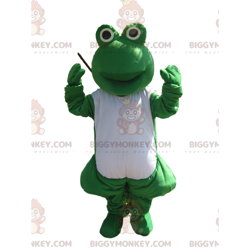 Costume de mascotte BIGGYMONKEY™ de grenouille verte et blanche