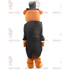 Traje de mascote de urso pardo BIGGYMONKEY™ com jaqueta preta –