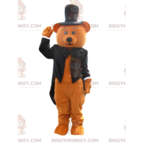 Traje de mascote de urso pardo BIGGYMONKEY™ com jaqueta preta –