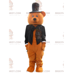 Traje de mascote de urso pardo BIGGYMONKEY™ com jaqueta preta –