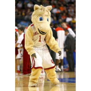 BIGGYMONKEY™ maskotkostume solbrun hest i sportstøj -