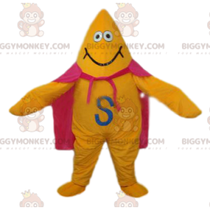 Gele ster BIGGYMONKEY™ mascottekostuum met roze cape en grote