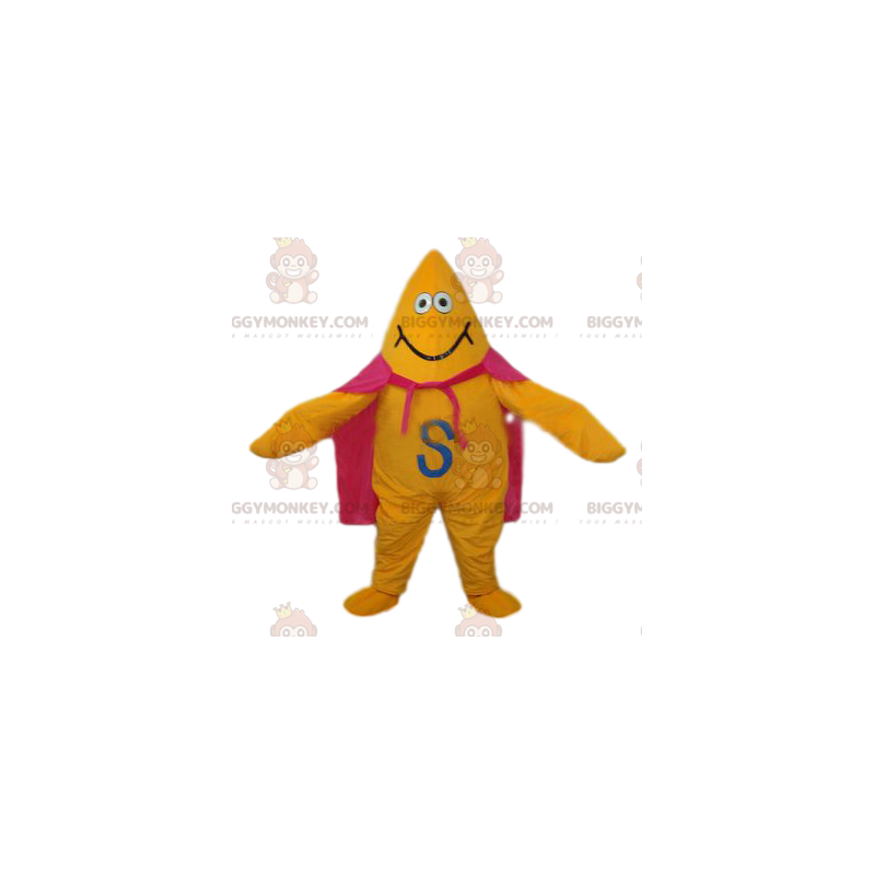 Traje de mascote Yellow Star BIGGYMONKEY™ com capa rosa e