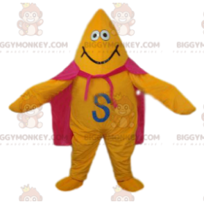 Gele ster BIGGYMONKEY™ mascottekostuum met roze cape en grote