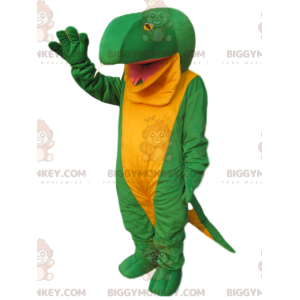 Costume de mascotte BIGGYMONKEY™ de gros lézard vert et jaune.