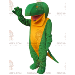 Costume de mascotte BIGGYMONKEY™ de gros lézard vert et jaune.