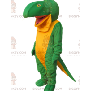 Costume de mascotte BIGGYMONKEY™ de gros lézard vert et jaune.