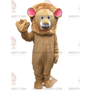 BIGGYMONKEY™ μασκότ στολή μπεζ λιονταριού με χαριτωμένο πρόσωπο