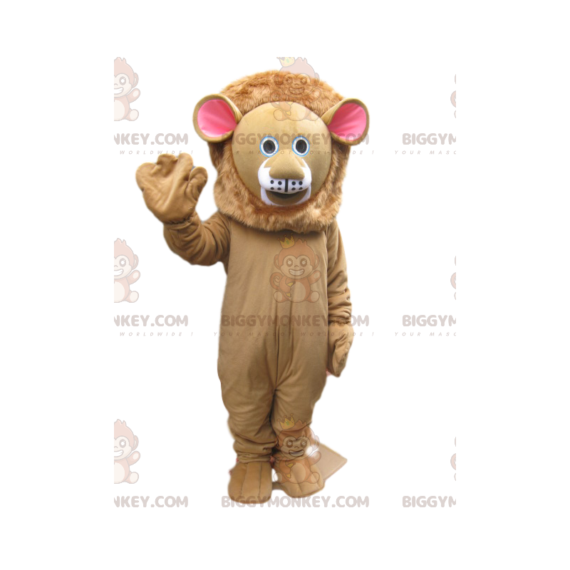 BIGGYMONKEY™ mascottekostuum beige leeuw met schattig gezicht -