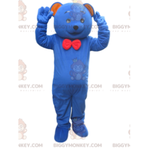 BIGGYMONKEY™ Mascot Costume Blue Bear Bear With Red Bow Tie -