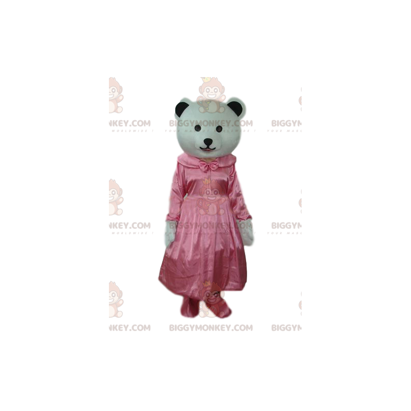 BIGGYMONKEY™ Maskottchen-Kostüm Weißer Bär mit rosafarbenem