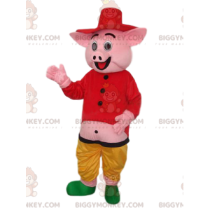 BIGGYMONKEY™ Costume da mascotte di maiale rosa con camicia e