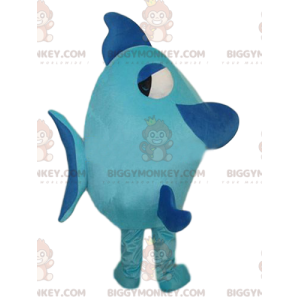 Big Blue Fish BIGGYMONKEY™ mascottekostuum. Blauwe vis kostuum