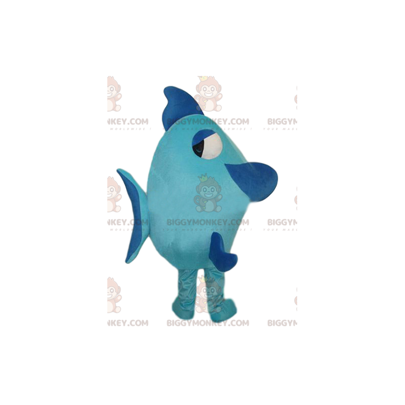 Big Blue Fish BIGGYMONKEY™ mascottekostuum. Blauwe vis kostuum