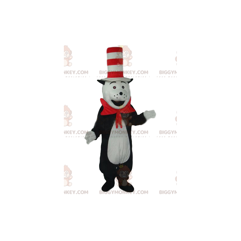 Zwart-witte kat BIGGYMONKEY™-mascottekostuum met grappige hoed