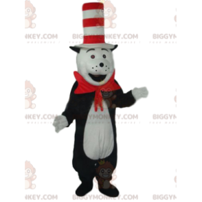 Traje de mascote de gato preto e branco BIGGYMONKEY™ com chapéu