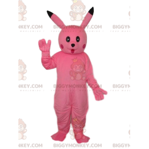 Costume de mascotte BIGGYMONKEY™ de lapin rose avec un regard
