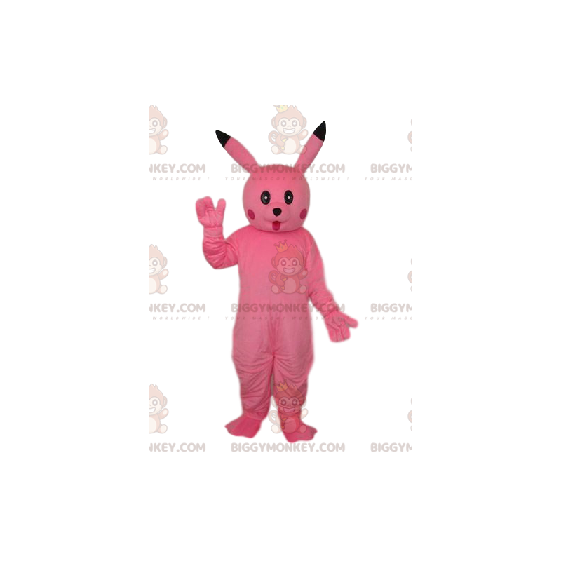 Costume de mascotte BIGGYMONKEY™ de lapin rose avec un regard