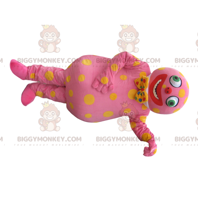 Kostým růžová postava BIGGYMONKEY™ maskota s motýlkem –