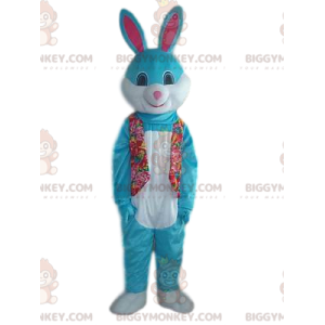 Costume de mascotte BIGGYMONKEY™ de lapin bleu et blanc avec un