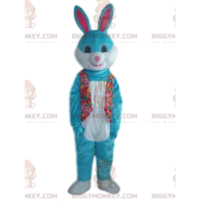 Blue and White Rabbit BIGGYMONKEY™ maskottiasu söpöllä hymyllä