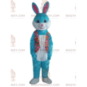 Costume de mascotte BIGGYMONKEY™ de lapin bleu et blanc avec un