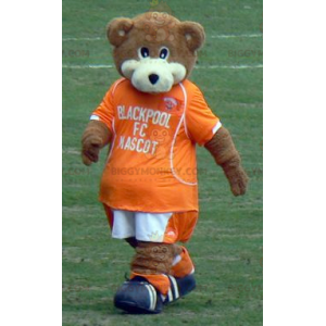 Bruin en wit Teddy BIGGYMONKEY™ mascottekostuum met oranje