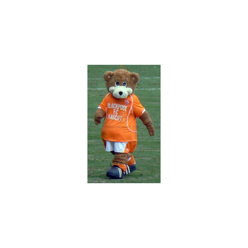 Bruin en wit Teddy BIGGYMONKEY™ mascottekostuum met oranje