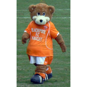 Brown and White Teddy BIGGYMONKEY™ Mascot Costume with Orange