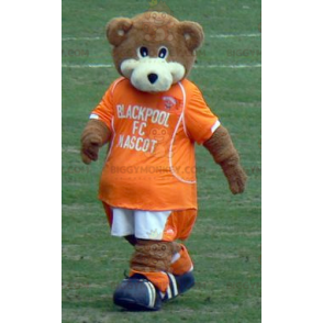 Brun och vit Teddy BIGGYMONKEY™ maskotdräkt med orange outfit -