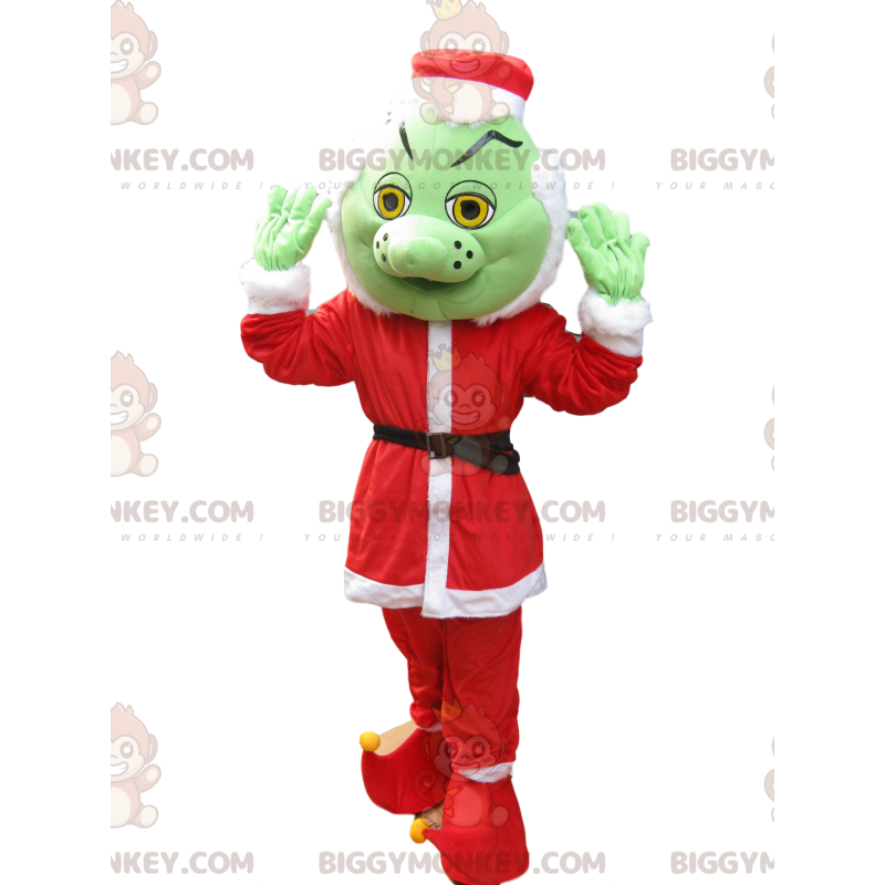 Grinch BIGGYMONKEY™ Maskottchenkostüm im Weihnachtsmann-Outfit