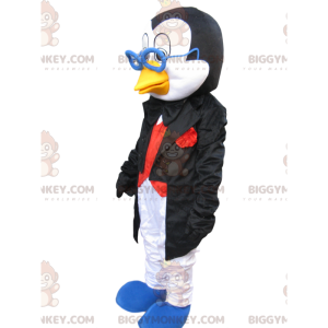 Penguin BIGGYMONKEY™ mascottekostuum met stijlvol pak en bril -