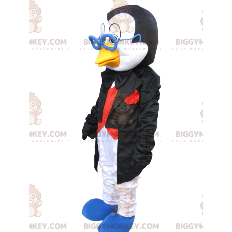 Penguin BIGGYMONKEY™ mascottekostuum met stijlvol pak en bril -