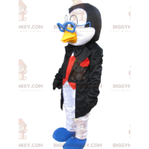 Traje de mascote de pinguim BIGGYMONKEY™ com terno elegante e