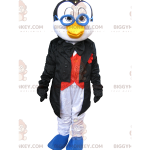 Traje de mascote de pinguim BIGGYMONKEY™ com terno elegante e