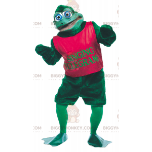 Costume de mascotte BIGGYMONKEY™ de grenouille verte aux yeux
