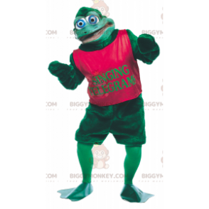 Blaue Augen Grüner Frosch BIGGYMONKEY™ Maskottchen Kostüm -