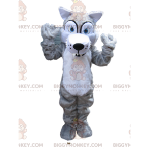 Scary Gray Wolf With Big Teeth BIGGYMONKEY™ Mascot Costume –