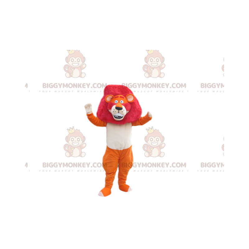 Orange lion BIGGYMONKEY™ mascot costume with gorgeous fuchsia